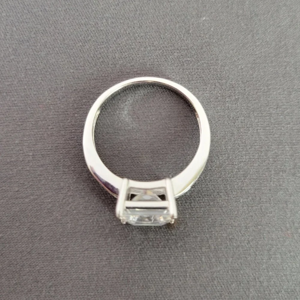 Sparkling Silver 4ct Princess Cut w/ Round Side Stones CZ Engagement Ring, Sz 9 - Picture 11 of 14